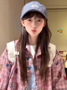 Áo Sơ Mi Kẻ Caro Dài Tay in Họa Tiết Graffiti Mùa Xuân 2025 Cho Nữ Dáng Rộng Thiết Kế Mỏng Áo Khoác Ngoài Thường Ngày Chống Tia UV