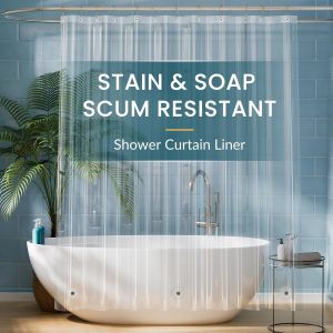 1pc Clear Shower Curtain Liner with Magnets & Metal Grommets-Plastic Bath Curtain with Plastic Hooks Bathtub Partitions Decor