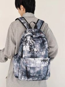 Street Style Grunge Backpack Mens Fashionable Dyed Graffiti Bookbag with Computer Sleeve Waterproof Nylon Youth Casual Bag