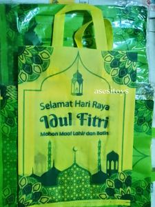 Tas Spunbond lebaran KUNING ECOZEE 30x40x8 12Pcs sablon 4 SISI