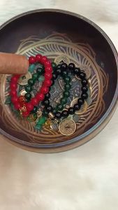 Red Coral/Jade Bracelet w/Money Bar/Mantra/St Benedict