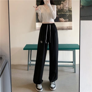กางเกงขายาวทรงหลวมเอวสูงสไตล์ลำลองสำหรับผู้หญิง ฤดูใบไม้ร่วง 2024 กางเกงขายาวทรงตรงทรงสลิมฟิตสำหรับใส่ออกกำลังกาย