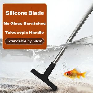 Telescopic Silicone Aquarium Algae Scraper Non-Scratch Fish Tank Glass Cleaner Adjustable Handle for Freshwater Saltwater Tanks