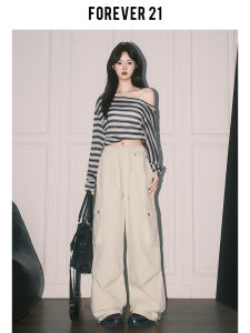 American Style High Waist Loose Wide Leg Workwear Casual Pants Womens White Forever 21 Hit Umbrella Soldier Pants
