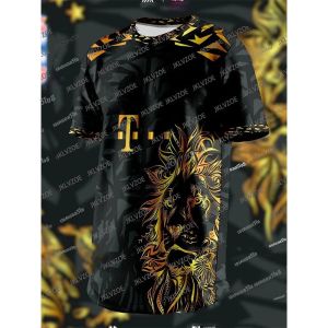 24/25 ใหม่เสื้อฝึกซ้อมฟุตบอลแขนสั้นพิเศษ Edition Lion 3D รูปแบบแห้งเร็วทีม Bayern Munich เสื้อเสื้อยืด