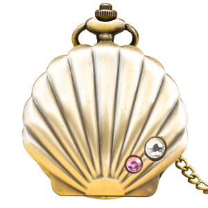 Vintage Bronze Steampunk Shell Carved Quartz Pocket Watch Necklace Pendant Clock Chain Men Women Chain Gift