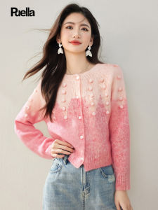 puella | Áo Cardigan Nữ Dệt Kim Cổ Tròn Một Khuy Có Đính Hạt Thanh Lịch Thu