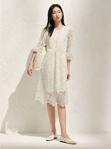 Elegant Romantic French Style A-Line Dress with Lace And Beads for Women Walnut Flower Bud Design Spring New Arrival