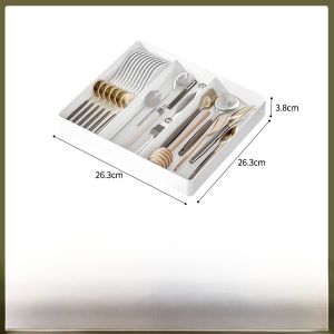 Expandable Kitchen Storage Box Fork Spoon Knife Divider Drawer Box with Grids Multi-Functional Rectangular ABS Storage Organizer