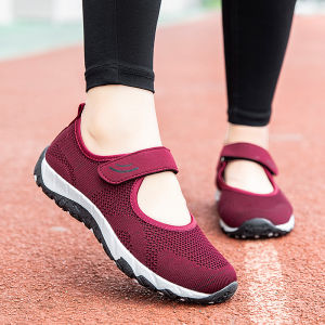 Summer Non-Slip Middle-Aged and Elderly Sandals Womens Soft Bottom Closed Toe Senior Mommy Shoes Flats Shoes for the Old Plaid Walking Shoes