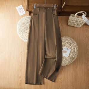 XIANGHOUMINCHU | Coffee-colored Tencel Linen Wide Leg Pants Light and Casual