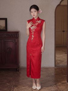 Modified Red Sleeveless Qipao Dress
