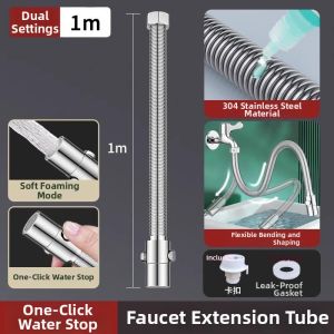 Splash-proof Stainless Steel Extension Pipe with One-click Water Stop Function