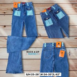 กางเกงยีนขาม้าแต่งกระเป๋าผ้าขาแนลสุดเกร์ ทรงสวย กางเกงยีน กางเกงขาม้า BU6965