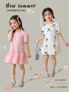 Sweet Girls Summer Dress Hong Kong Beautiful Butterfly Knot Ballet Skirt Cool Sensation Tencel Dress Childrens Clothing