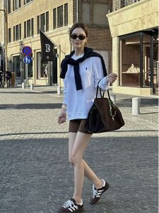 Loose Fit Womens Long Sleeve Sweatshirt Hoodie Comfortable Sporty Style Early Autumn New Arrival White Horse Logo Design