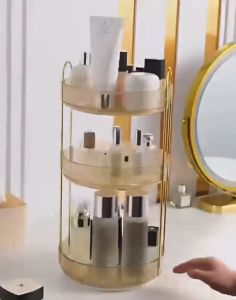 Rak Kosmetik Putar 360 Derajat 3 Tingkat / Rak Make Up Organizer / Rak Susun Kotak Penyimpanan Serbaguna Rak Skincare Rak Putar Tingkat