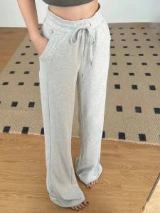 High-Waist Grey Sport Pants for Women 180cm to 175cm Tall Casual Loose Leggings Wide-Leg Drag Pants Fashionable Workwear