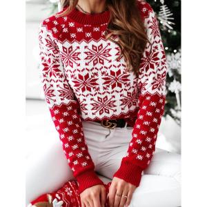 Womens Christmas Snowflake Knitted Sweater Casual Style Cotton Knitwear Hoodie Thickened Winter Fashion Ladies Sweater
