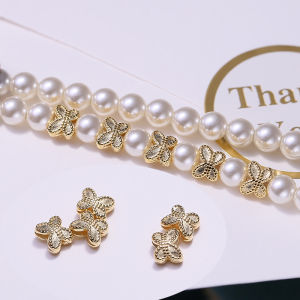 สร้อยคอไข่มุก DIY ชุบทองสังกะสี S925 พร้อมหัวเข็มขัดผีเสื้อ วัสดุทำมือครึ่งสำเร็จรูป อุปกรณ์ทำเครื่องประดับ