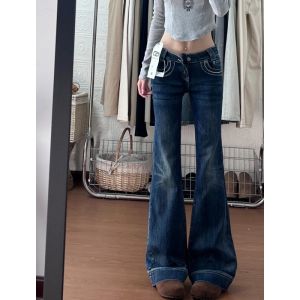 Low Waist Bell Bottom Jeans Womens High Rise Stretch Denim Pants Autumn New Style Slimming Drapey Floor Length Trousers
