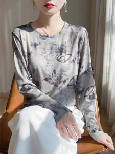 Womens round Neck Lace Sun Protection Air Conditioning Shirt Thin Silk Lyocell Base Shirt Spring Summer Inner Wear Commute Style Loose Fit