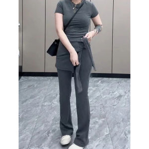 Quần Ống Loe Cạp Cao Cho Nữ Dáng Quả Lê Mùa Xuân Mới Thiết Kế Quần Dài Thường Ngày Cho Phụ Nữ Ngoại Cỡ Quần Hai Mảnh Giả