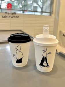 MEIQILI | Cốc Giấy Dùng Một Lần Chống Nóng Có Nắp cho Cà Phê và Đồ Uống Nóng
