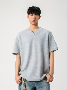 WUKONGYOUHUO | Áo Thun Cổ Henley Chất Liệu Dày Có Hoạ Tiết Waffle