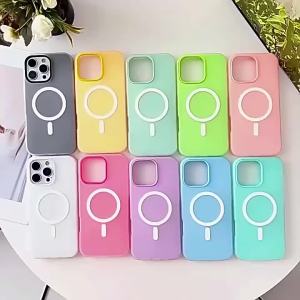 Ốp Lưng Candy Color Luxury 2 Trong 1 Magsafe Cho iPhone 17/16/15/14/13/12 Pro Max Plus Trong Suốt Mờ Hỗ Trợ Sạc Không Dây Từ Tính Tương Thích Với iPhone 12/13/14 Series