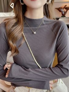 MiiOW | Warm Knitted Base Layer Shirt Half High Collar Inner Wear Ribbed Fitting Thermal Top For Plus Size Cats People Autumn Winter New Style T Shirt