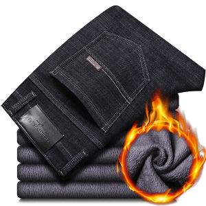 2024 New Jeans Brand Autumn Winter Jeans Warm Flocking Warm Soft Men Activities Warm Fleece Men Jeans Black Blue  Colors
