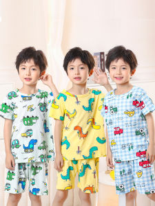 Boys Cotton Pajamas Short Sleeve Shorts Home Clothes Thin Summer Air Conditioner Suit Childrens Home Clothes Set Pure Cotton
