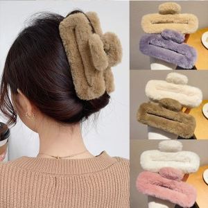 Large Size Plush Hair Clips Womens Shark Clamp Hair Accessories Korean Style Coffee Color Series Autumn Winter Fashion Hairpins