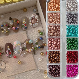 6/12Grids 3D Christmas Mixed-Sizes Beads Nail ACharms Xmas Colorful Pearl Caviars Bead Nail Art Decorations DIY Manicure Jewelry