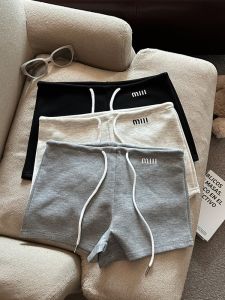 GUZILIAN | Slimming High Waist Embroidered Letter Drawstring Short Pants Wide Leg Casual Shorts Hot Pants Womens Fashion Versatile Trousers