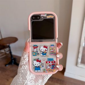 Sanrio | Ốp Điện Thoại Di Động 2 Trong 1 Hello Kitty Pink Photo Frame Cho Samsung Z Flip Chống Sốc Có Dây Buộc Thiết Kế Dễ Thương