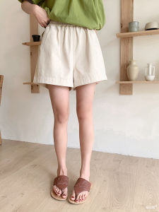 Yang Bubble Apricot Wide Leg Short Pants Womens Summer New Elastic High Waist Casual Straight Leg Pants Commute Style Korean Version