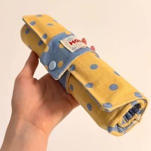 Vintage Chấm Bi Cuộn Lên Hộp Đựng Bút Chì Sử Dụng Kép Di Động Hộp Đựng Cọ Trang Điểm Học Sinh Túi Đựng Bút Du Lịch Văn Phòng Phẩm Túi Bảo Quản Quà Tặng