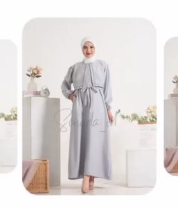 )BECCA DRESS 2 IN 1 SET ROMPI BENANG TIMBUL  BAHAN SHAKILA PREMIUM FRIENDLY ADA SAKU