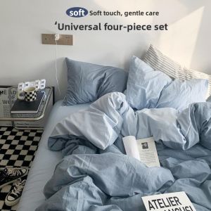 Japanese Style Pure Color Water Washed Cotton Bedding Set