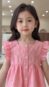 2pcs Baby Girl Clothes Set Toddlers 0-5 Years Pink Eyelet Embroidery Flutter Sleeve Babydoll Top Shorts Kids Girls Sweet Casual Outfit