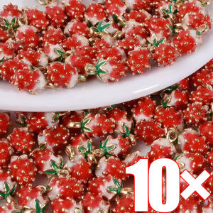 เครื่องประดับสร้อยคอต่างหูจี้รูปผลไม้ทำจากสตรอเบอร์รี่เคลือบ10ชิ้นเครื่องประดับ DIY อุปกรณ์เสริมทำเครื่องประดับ