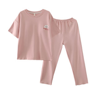 miiow | Pure Cotton Catwoman Sleepwear Womens Summer Outfit Short Sleeve Long Pants Home Clothes Set With Chest Pad Sweet Cute Style