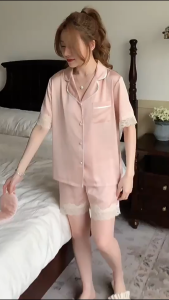 Bộ ngủ Pijama Lụa băng phối ren ngọt ngào mềm mại sang trọng quyến rũ Pj8