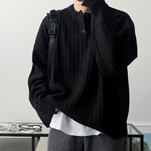 DAVID&ME | Black Henry Collar Knitted Sweater