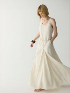 INSIS FEMME | French Vintage Tencel Autumn U-neck A-line Maxi Dress