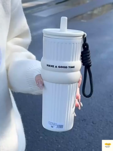 710ml 316 Stainless Steel Straw Tumbler Cup Portable Insulated Thermos Coffee Cup Tahan Panas Sejuk Termos Cawan Botol