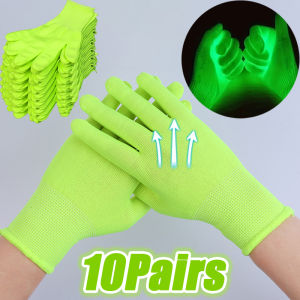 ถุงมือไนลอนเรืองแสงไฟฉาย USB ชาร์จได้ถุงมือปั่นจักรยานเรืองแสงถุงมือทำงานป้องกันการฉีกขาด10คู่