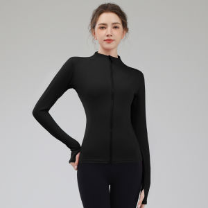 Fitness Yoga Sportswear Tight Fitting Breathable Quick Dry Stand Collar Slimming Outdoor Running Cycling Jacket for Women